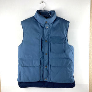 Vintage Mens Down Feather Vest Blue Sz M Medium Full Zip Snap Fieldmaster